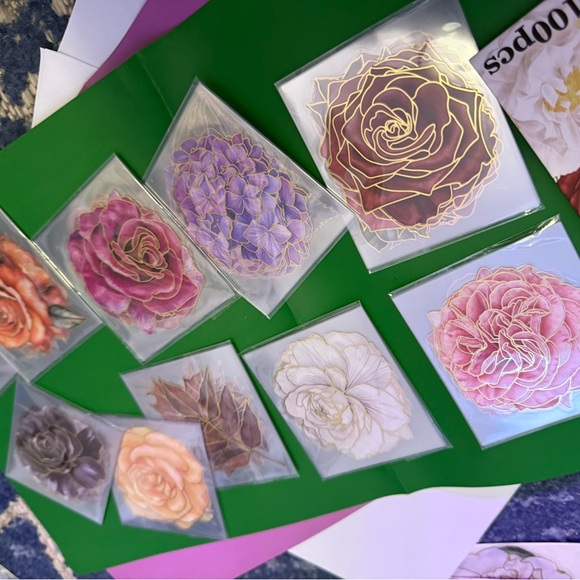 PET Floral Sticker Set with multiple color Roses and leaves/nature - Picture 4 of 5